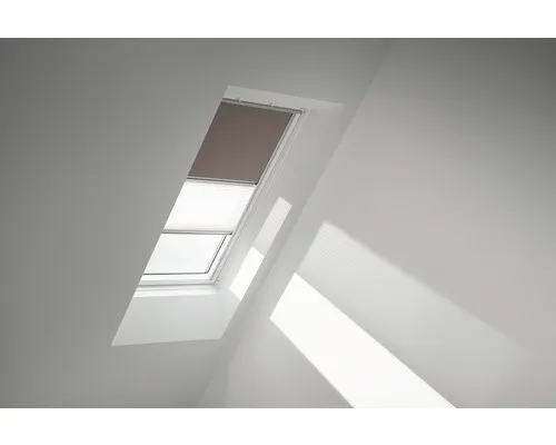 VELUX Verdunkelungsrollo Duo DFD Nougat/Weiß 4574, SK08, GGU, Manuell - Zubehör für Fenster: Kombinierte Hitzeschutz-Markise und Faltstore für effektiven Sonnenschutz, optimale Abdunkelung und Heizkostenersparnis.