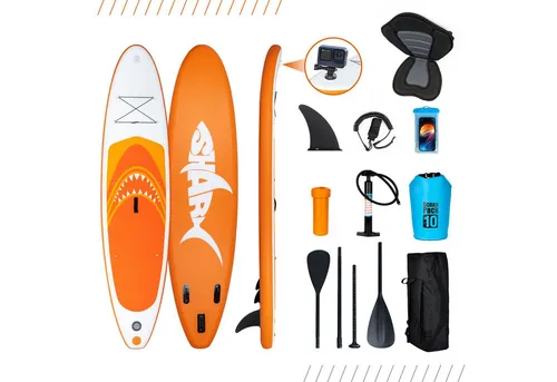 Puluomis Inflatable SUP-Board Set aufblasbar mit Halter, Sitz und Fußband, MB. bis 150Kg, 335/320cm, Surfbrett Paddling Paddelboard