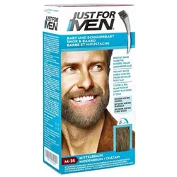Just for Men Schnurrbart- und Bartfärbemittel Mittelbraun M35 - Ideal zur gezielten Abdeckung grauer Haare im Bart und Schnurrbart. Einfache Anwendung mit Pinsel, für ein natürliches Farbergebnis und gepflegtes Aussehen. Hält bis zum Nachwachsen der Haare, ohne Ammoniak.