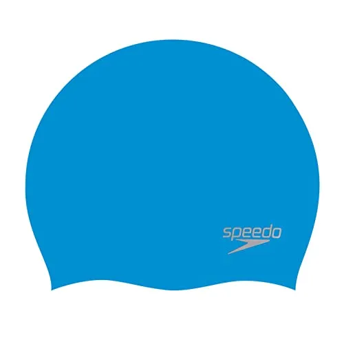 Speedo Unisex Erwachsene Einfarbige, geformte Badekappe aus Silikon | Schwimm-Essentials | Haarschutz Trainingshilfen, Blue/Chrome, Einheitsgröße