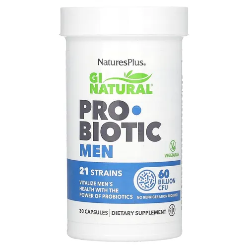 Natures Plus GI Natural Probiotic Homme 30 Kapseln - Nahrungsergänzungsmittel für Männer, unterstützt die Verdauung mit hochwertigem Probiotikum in veganen Kapseln.