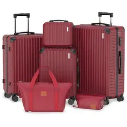 Trolleyset LG2 Hartschalen-Koffer set (S,M,L,XL) Rollkoffer, Reisekoffer, Handgepäck 4 Rollen, ABS-Material, TSA Zollschloss, 6-teiliges Set - Rot