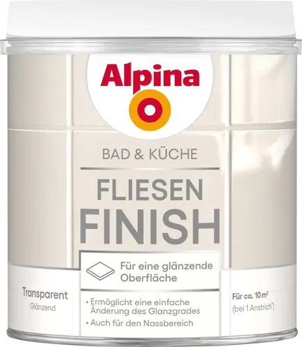 Alpina Küche & Badezimmer Fliesen-Finish 2K 750 ml - Hochwertige Badfarbe & Küchenfarbe für langlebige Fliesenbeschichtung, wasserabweisend und ideal für feuchte Räume.