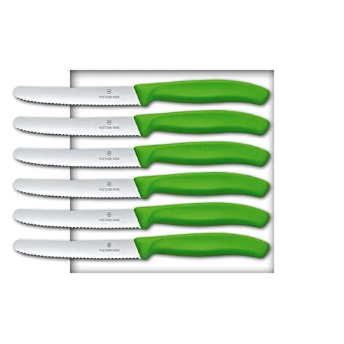 Victorinox Tomatenmesser 6er Set - Küchenmesser in Grün, ideal für Tomaten und Brot, mit ergonomischem Griff für komfortables Schneiden.