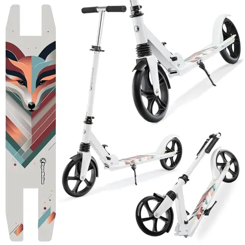 HyperMotion Doppelrad-Scooter für Jugend und Erwachsene - Roller / Kickboards mit Stoßdämpfer, verstellbarem Lenker (85-95cm) und Anti-Rutsch-Deck für hohen Fahrkomfort und Stabilität, ideal bis 100kg.