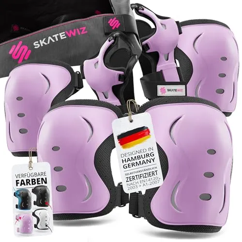 SKATEWIZ Protektoren-Set für Inliner und Skateboard - 6-teiliges Schoner-Set für Kinder und Erwachsene, mit atmungsaktiven Hartschalen-Protektoren für optimalen Schutz beim Skaten und Rollschuhlaufen.