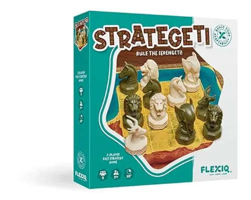 FlexiQ Strategeti – Taktisches Tier-Brettspiel im Serengeti | Strategiespiel ab 7 Jahren | 2 Spieler, ca. 10 Min. Spielzeit | Lernspiel zur Förderung von Planung & Anpassungsfähigkeit