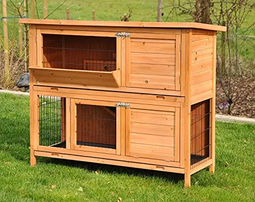 Nanook Kleintierstall Bommel 122 x 50 x 101 cm natur - Kleintierkäfige, wetterfester zweistöckiger Stall mit getrennt nutzbaren Etagen, hochwertigem Nadelholz und einfacher Reinigung dank ausziehbarer Wannen.
