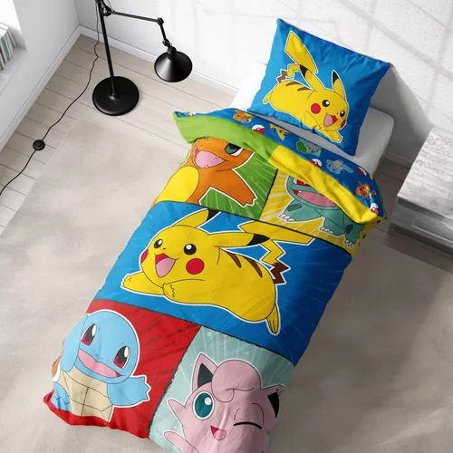 Pokémon Kinderbettwäsche "Dream Team" – Wendebettwäsche für kleine Trainer - Bezaubernde Wendebettwäsche aus weicher Microfaser mit Pikachu und Freunden. Pflegeleicht und langlebig – ideal für das ganze Jahr!