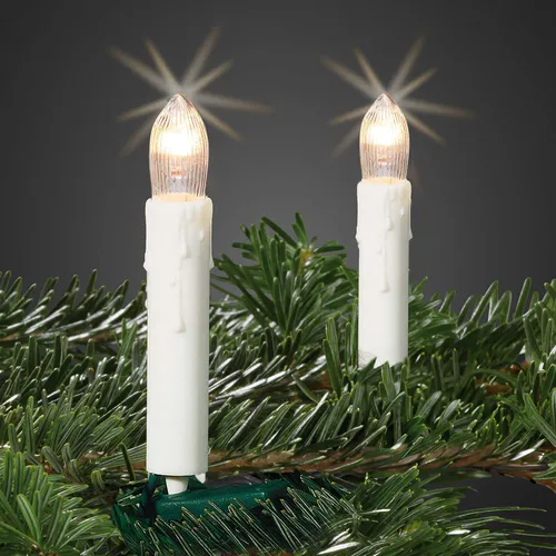Lichterkette Kerzen innen, 10 Lichter, 360cm Lichtlänge - Weihnachtsbeleuchtung mit 10 Riffelkerzen, die dank Wachstropfenoptik wie echte Kerzen wirken. Genießen Sie festliche Stimmung ohne Feuer und Batteriewechsel – ideal für eine sichere Weihnachtszeit.