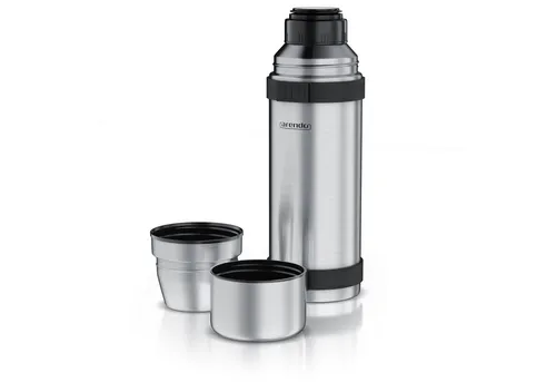 Arendo Thermoflasche - Auslaufsichere Edelstahl Trinkflasche für Unterwegs - Thermobehälter mit doppelwandiger Vakuumisolierung, hält Getränke bis zu 24 Stunden kalt und 12 Stunden heiß. Inklusive zwei Trinkbechern für den Genuss unterwegs.