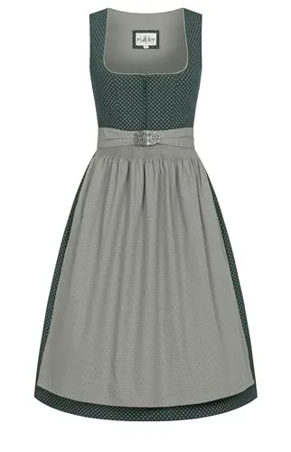 Nübler Dirndl midi Damen - Petra in Grün, Größe 36 - Elegantes 2-teiliges Dirndl mit hochwertiger Schürze und tailliertem Schnitt. Perfekt für festliche Anlässe und das Oktoberfest, bietet es modische Details und eine ideale Rocklänge von 60 cm.