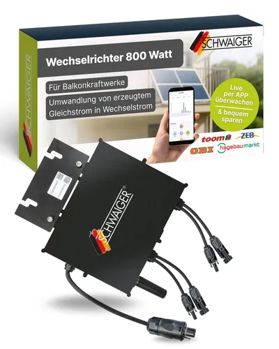 Schwaiger Wechselrichter NEP 600/800W - Balkonkraftwerke, leistungsstarker Wechselrichter mit 600/800W für effiziente Energieumwandlung und umweltfreundliche Stromnutzung.