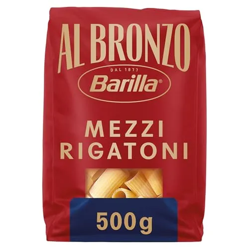 Barilla Pasta Al Bronzo Mezzi Rigatoni 1x500g I aus Bronze-Formen, Saucenhaftung auf die italienische Art, 100 Prozent hochwertiger Hartweizen
