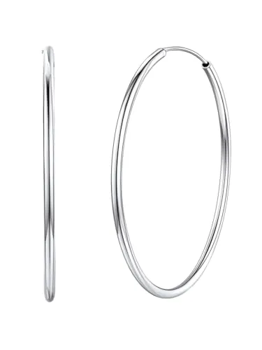 Silvora Creolen Silber 925 Damen 50mm, Hypoallergene Ohrringe Kreolen Silber Groß, Hoop Earrings Modeschmuck für Frauen Mädchen