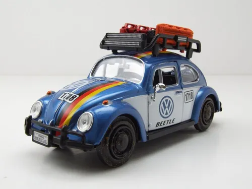 VW Käfer Offroad Modellauto 1:24 mit Dachgepäckträger blau - Detailreiches 1:24 Modell des VW Käfer Offroad. Mit funktionierenden Türen und Motorhaube, perfekt für Sammler und als Blickfang. Material: hochwertiger Die-Cast.