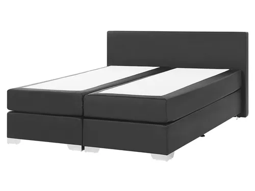 BELIANI Boxspringbett 160x200 cm in Schwarz - Modernes Boxspringbett aus pflegeleichtem Kunstleder, mit 5-Zonen Taschenfederkernmatratzen für optimalen Komfort und Unterstützung der Wirbelsäule. Ideal für stilbewusste Schlafzimmer.