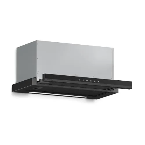 Klarstein Velaire Telescopic Dunstabzugshaube 60cm Black - Deckenhaube mit ausfahrbarer Front für kraftvolles Absaugen bis 896 m³/h, elegantes Design und unsichtbare Touch-Bedienelemente für moderne Küchen.