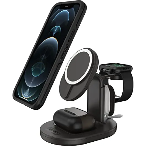 OtterBox 3-in-1 MagSafe Ladestation - Kabellose Qi-Ladegeräte mit starker magnetischer Ausrichtung für iPhone, AirPods Pro und Apple Watch. Elegantes Design für optimale Ladegeschwindigkeiten und Organisation Ihrer Geräte.