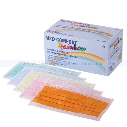 Mundschutz Ampri Med Comfort 3-lagig Typ IIR rainbow 50 Stück mit runden, latexfreien Elastikbändern, EN 14683