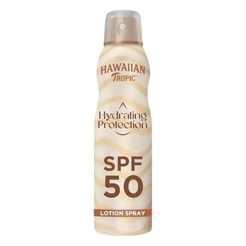 Hawaiian Tropic Hydrating Protection Sunscreen, wasserfeste Sonnencreme mit LSF 50 UVA- + UVB-Schutz, tropischer Duft, mit Sheabutter, 220 ml