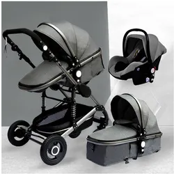 TPFLiving Kombi-Kinderwagen 3 in 1 Rosa-Grau - Kombikinderwagen mit 5-Punkt-Sicherheitsgurt, Moskitonetz und Getränkehalter für maximalen Komfort. Ideal für Kinder von 0 bis 36 Monaten.