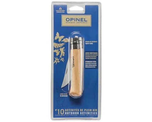 Opinel Taschenmesser No. 10 - Edelstahlklinge mit Holzgriff - Mehrzweckmesser mit 10 cm Edelstahlklinge und ergonomischem Holzgriff, ideal für Handwerk und Outdoor-Aktivitäten.