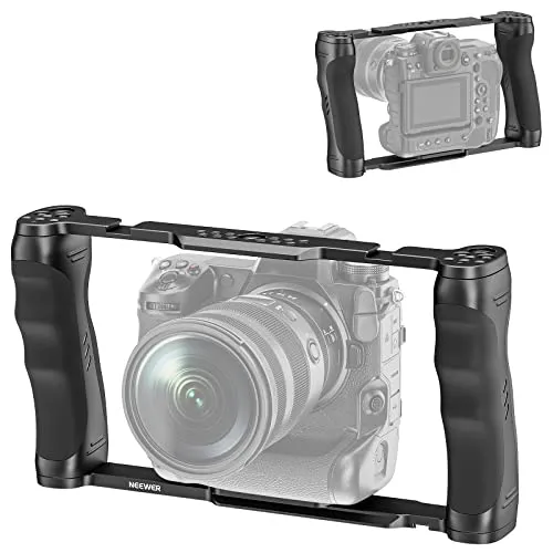 NEEWER Videokamera Käfig Rig mit Arca Basis, Doppelgriffen, 3/8" ARRI Aufnahme & 1/4" Gewinde, Cold Shoes, universeller Stabilisator kompatibel mit SmallRig NEEWER Grundplatte 15mm Stangen, CA016