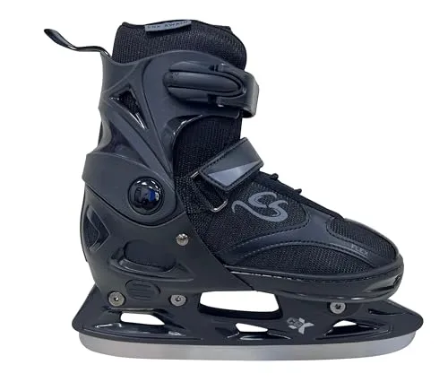 Cox Swain verstellbare Schlittschuhe BLACK ICE, 2in1: Inliner & Schlittschuhe - Schlittschuhe mit einfacher Größenverstellung, ideal für Kinder, sicher und bequem dank atmungsaktivem Softboot und verstärktem Knöchel. Optional umrüstbar auf Inline-Skates.