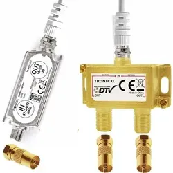 2-Fach Antennenverteiler Splitter mit HD Verstärker - Sat-Verteiler mit 20dB Verstärkung für optimales TV-Signal. Ideal für DVB-S und DVB-T, ermöglicht verschiedene Programme für zwei Teilnehmer. Wetterfestes Gehäuse und modernes Design.