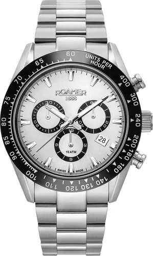 Roamer Monza 100 Chronograph Herrenuhr - Hochwertige Herrenuhr mit Edelstahlgehäuse und Saphirglas, 10 ATM wasserdicht, Swiss Made Chronograph mit Stoppuhr und Datumsanzeige für präzise Zeitmessung.