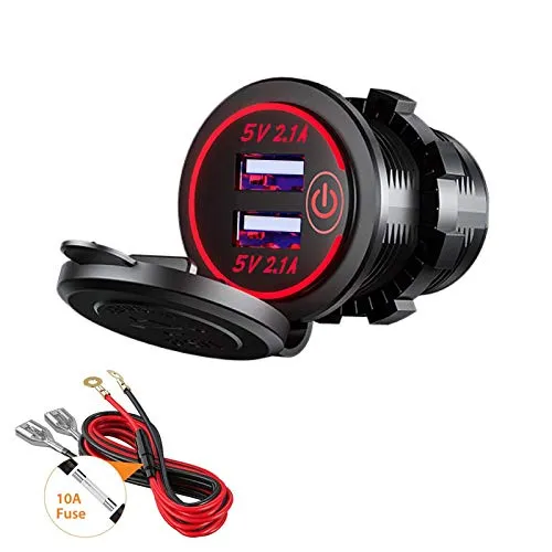 Thlevel Auto USB Ladegerät KFZ Steckdose 5V 4.2A Schnellladung mit LED Anzeige wasserdichte und Staubdicht für 12V bis 24V Fahrzeuge Boot Motorrad SUV Bus LKW Wohnwagen Marine 2 Stücke