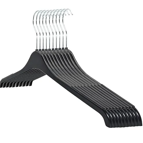 RSR Hangers 20 Stück Kleiderbügel Blusenbügel 47 cm hochwertigem Kunststoff | Hemdenbügel | 360° drehbarer Haken | Anti-Rutsch | Schwarz | SHR