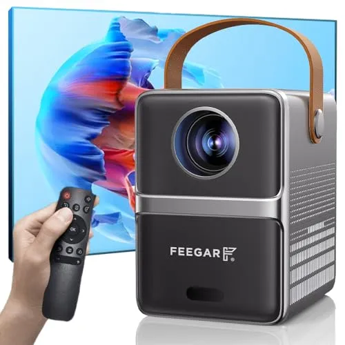 Beamer Feegar Mini Projector with 5G WiFi and Bluetooth 5.2, Electric Focus, 1080P Outdoor Projector, Portable Movie LED Projector, 150 ANSI 200" Screen, Compatible with iOS/Android/TV Stick/HDMI/USB