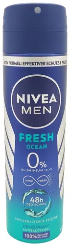 NIVEA MEN Fresh Ocean Deo Spray 150 ml - Deospray ohne Aluminium für 48h Schutz, mit einzigartiger INFINIFRESH Formel für langanhaltende Frische und angenehmen Meeresduft. Dermatologisch getestet und umweltfreundlich in 100% recycelter Dose.