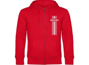 multifanshop Kapuzen Sweatshirt Jacke - München rot - Streifen - Druck weiß - Hochwertige Kapuzen Sweatshirt Jacke in München rot mit stylischen Streifen und Druck. Ideal als Fanartikel für echte München-Fans oder als gemütliches Kleidungsstück für Zuhause! Perfekt für jede Gelegenheit!','category':'Mäntel & Jacken