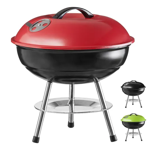 Goods+Gadgets Standgrill BBQ Grill Mini Kugelgrill, Camping Holzkohle-Grill Tischgrill, Rot