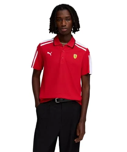 PUMA Herren Scuderia Ferrari MT7 Polo L, Rosso Corsa Red - Stylisches Polo-Shirt aus hochwertigem Piqué für Herren, inspiriert von Scuderia Ferrari. Ideal für Freizeit und Sport, mit halber Knopfleiste und regulärer Passform.