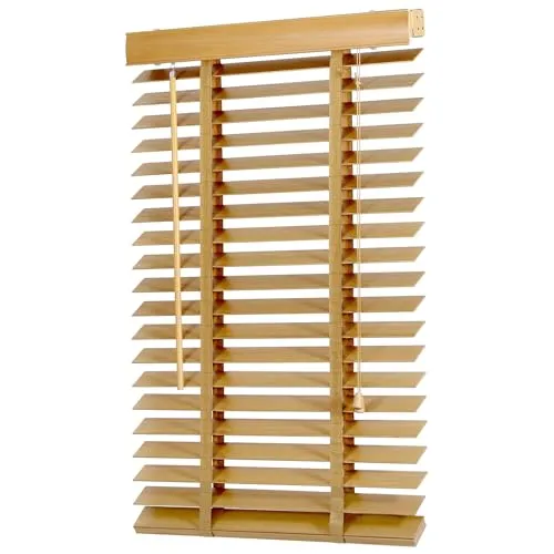 Sekey Holzjalousie 50 mm Lamellen - Jalousien aus echtem Holz in Naturfarbe, idealer Blickschutz mit einfacher Montage durch Klemmträger ohne Bohren, Maße: 80x160 cm.