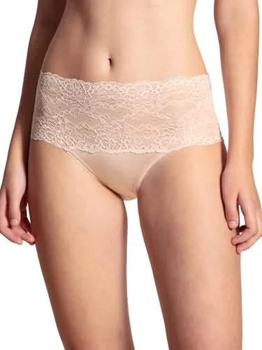 CALIDA Sensual Secrets High-Waist Slip Damen - Funktionsunterwäsche mit breitem, transparentem Spitzenbund für höchsten Tragekomfort, aus feiner Baumwolle und glänzender Viskose.