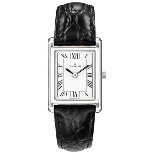 Dugena Damen-Armbanduhr 4460700 Quadra Classica - Edle Damen-Armbanduhr mit Quarzwerk, robustem Edelstahlgehäuse und schwarzem Lederarmband. Ein stilvolles Accessoire, wasserdicht bis 3 bar und ideal für modebewusste Frauen.