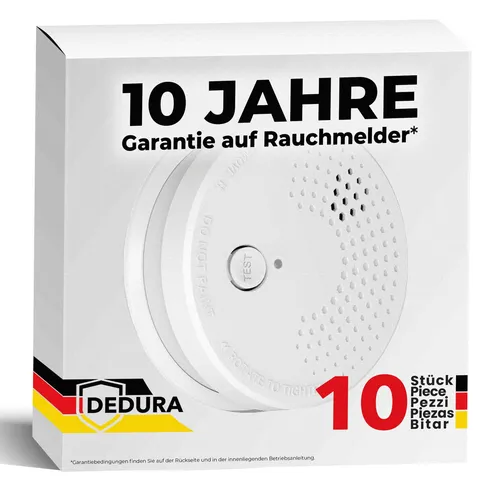 dedura Rauchmelder - BSI Zertifiziert mit 10 Jahren Garantie - Zertifizierter Rauchmelder nach DIN EN14604 für sicheren Brandschutz. Mit 85 dB Alarm und einfacher Deckenmontage bietet er zuverlässigen Schutz in Innenräumen.