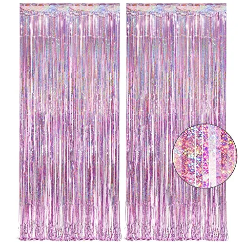 Lametta Vorhang Rosa Glitzer - GREATRIL Mädchen Lametta Vorhänge Folien Fransen Partydeko Hintergrund für Einhorn Dollhouse Kpop Prinzessin Schmetterling Wutz Geburtstag Einschulung Schulkind Party