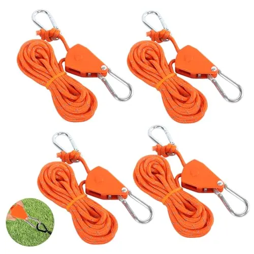 prota 4 Stück Abspannseile mit Seilspanner, 4M Abspannseile Camping, Verstellbarer Seil Ratsche, Einstellbare Ratchet Hanger Reflektierend Seilratsche mit Haken für Camping Zelte Markisen Orange