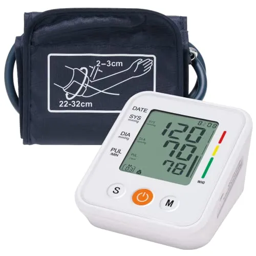 Kiperline Blutdruckmessgerät Oberarm mit 22-32cm Manschette, Blood Pressure Monitor USB or Batterie (Batterie nicht enthalten), Weiß