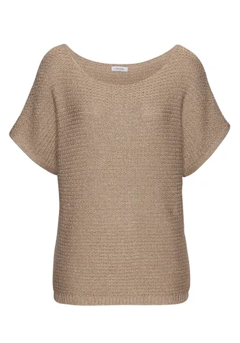 LASCANA Kurzarmpullover in Ajourstrick - Strickpullover mit luftigem Ajourstrick und Metallic-Effekt, perfekt für den Sommer - modisch und figurumspielend in elegantem camelfarben-goldfarben.