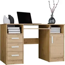 DELTA DESK OAK ARTISAN 120 cm - Schreibtisch mit 3 Schubladen und Ablagen - Moderner Schreibtisch mit 3 Schubladen und ausziehbarer Tastaturablage. Ideal für Homeoffice oder Jugendzimmer. Bietet viel Platz und praktische Lösungen für Ihre Bürobedürfnisse.