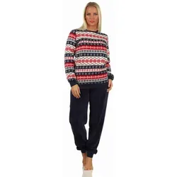 Normann Damen Pyjama im Norwegerlook aus Coralfleece - Gemütlicher langarm Schlafanzug in rot mit Norweger-Motiv, ideal für kalte Nächte. Hergestellt aus weichem Coralfleece für ultimativen Komfort.