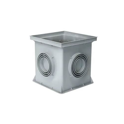 Einlaufschacht 300 x 300 mm ohne Einlaufrost - Gartenentwässerung: Robuster Kunststoff-Einlaufschacht in grau, ideal für effiziente Hofabläufe und vielfältige Rohranschlüsse.