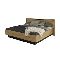 Forte Trondheim Bett aus Artisan Eiche und Schwarzeiche - Hochwertiges Bett aus Holzwerkstoff mit höhenverstellbarer Matratzenhöhe für individuellen Schlafkomfort. Pflegeleichte Oberfläche und beschädigungssichere ABS-Kanten für maximale Langlebigkeit.
